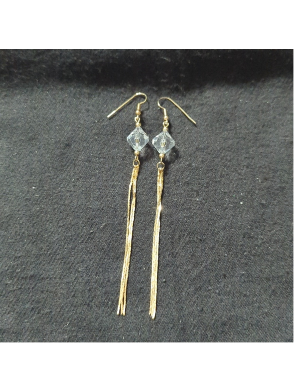 Gold Tone Clear Beaded Liquid Gold Chain Fringe Dangle Statement Earrings
